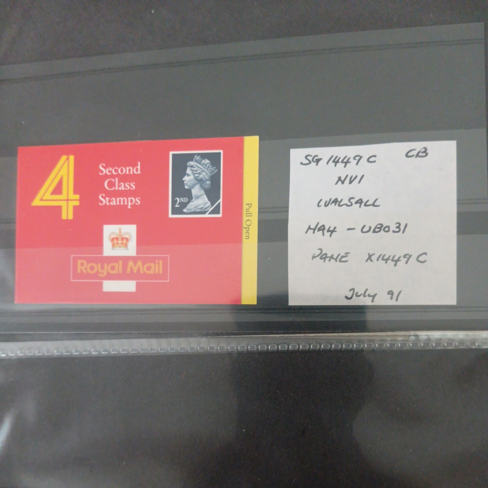 GB 1991 4 x 2nd CLASS STAMP BOOKLET HA4 - sg1449c. CB NV1 walsall