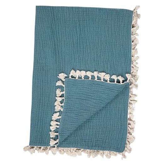  Muslin Swaddle Blanket, Soft Cotton Lightweight Nursery and Stroller Blue