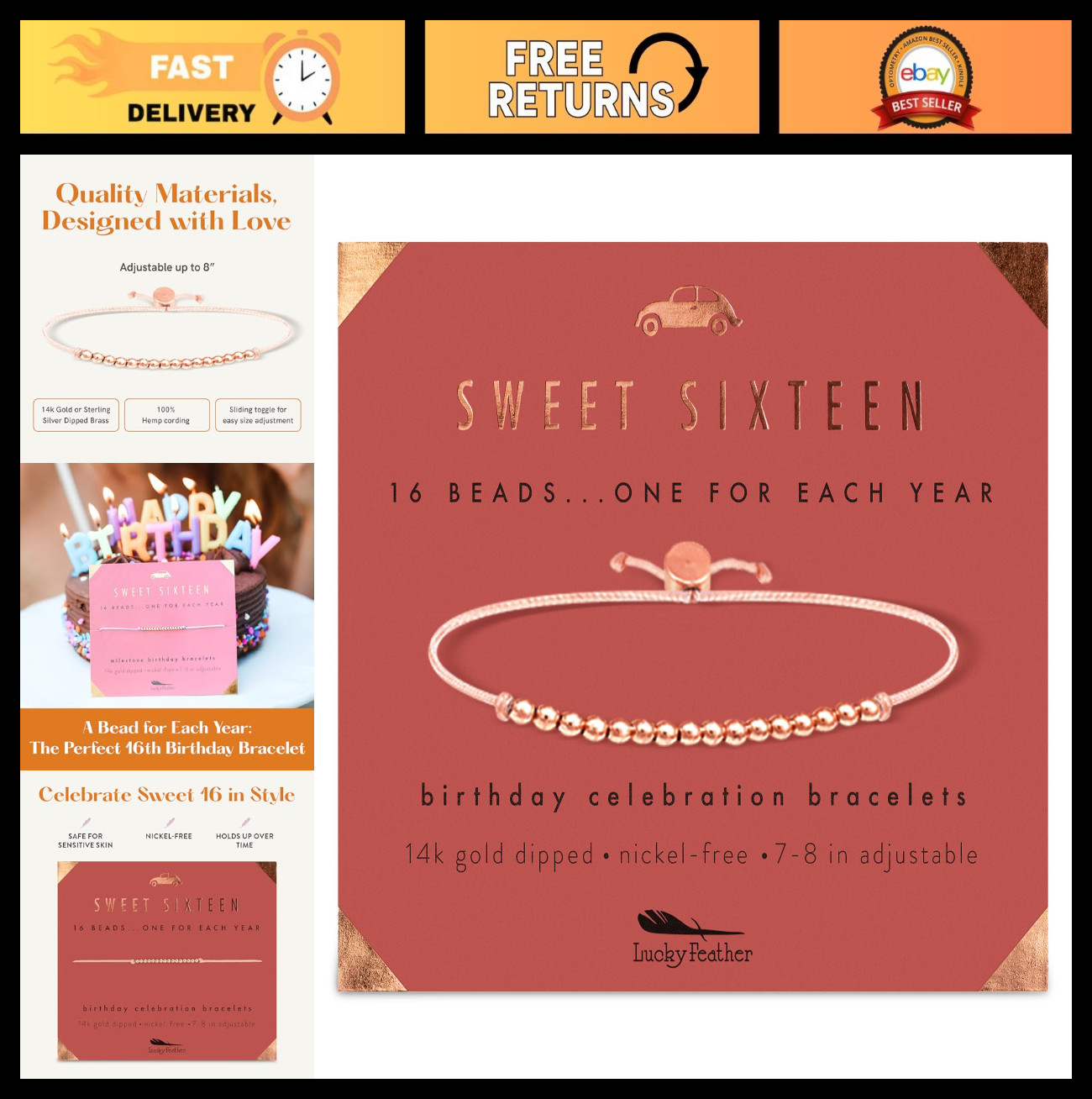 Sweet 16 Gifts for Girls - Adjustable Bracelet for 16th Birthday - Silver, Gold,