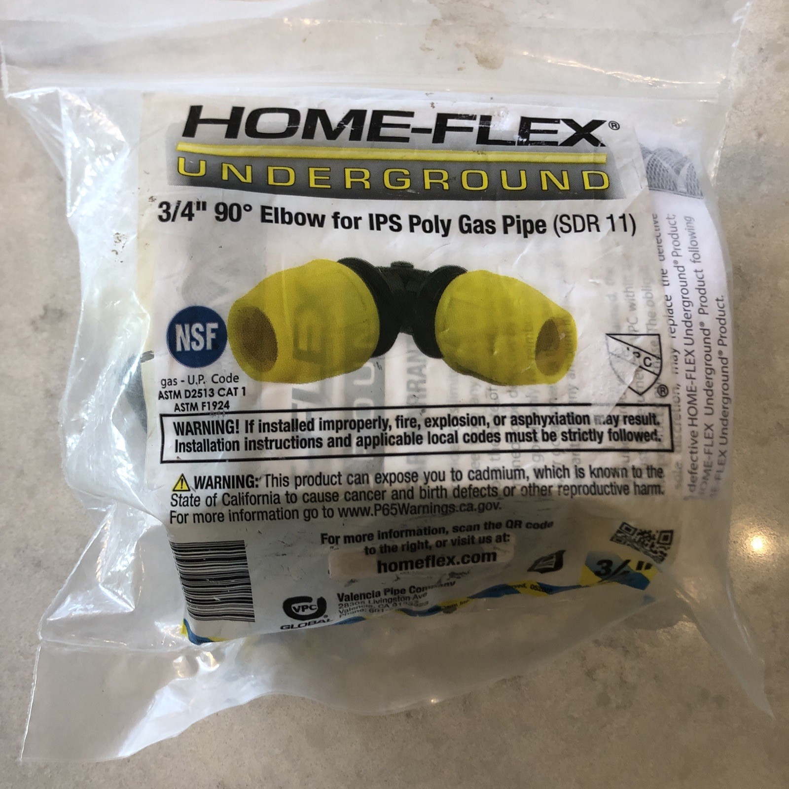 HOME-FLEX Underground IPS Poly Gas Pipe Elbow 3/4” SDR 11 Yellow (18-406-007)