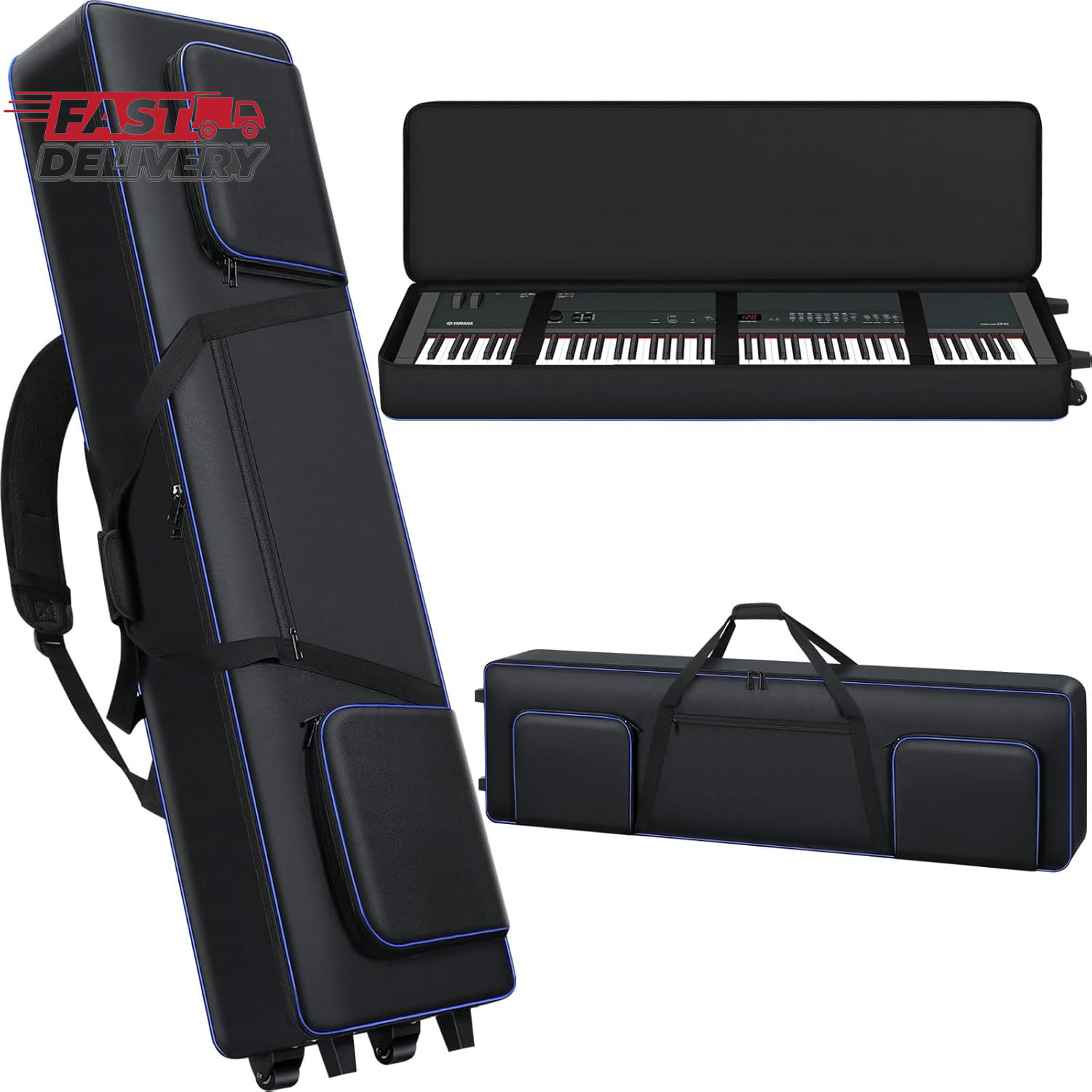 88 Key Keyboard Case with Wheels (53"X14.5"X7"), 88 Key Keyboard Piano Rolling B