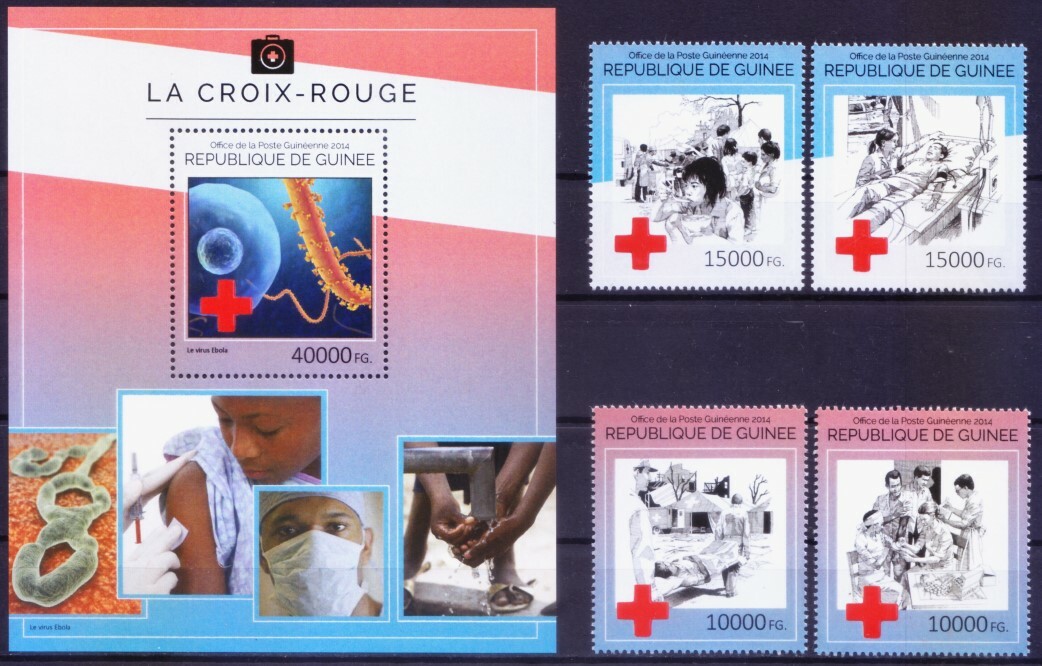 Guinea 2014 MNH MS + 4v, Red Cross, Health Medicine