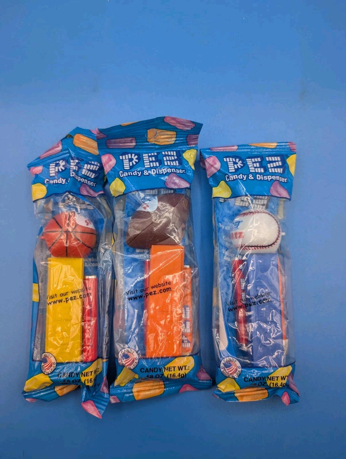 PEZ Sports Dispensers (Set Of 3) MIB - Rare (Football, Baseball, Basketball)