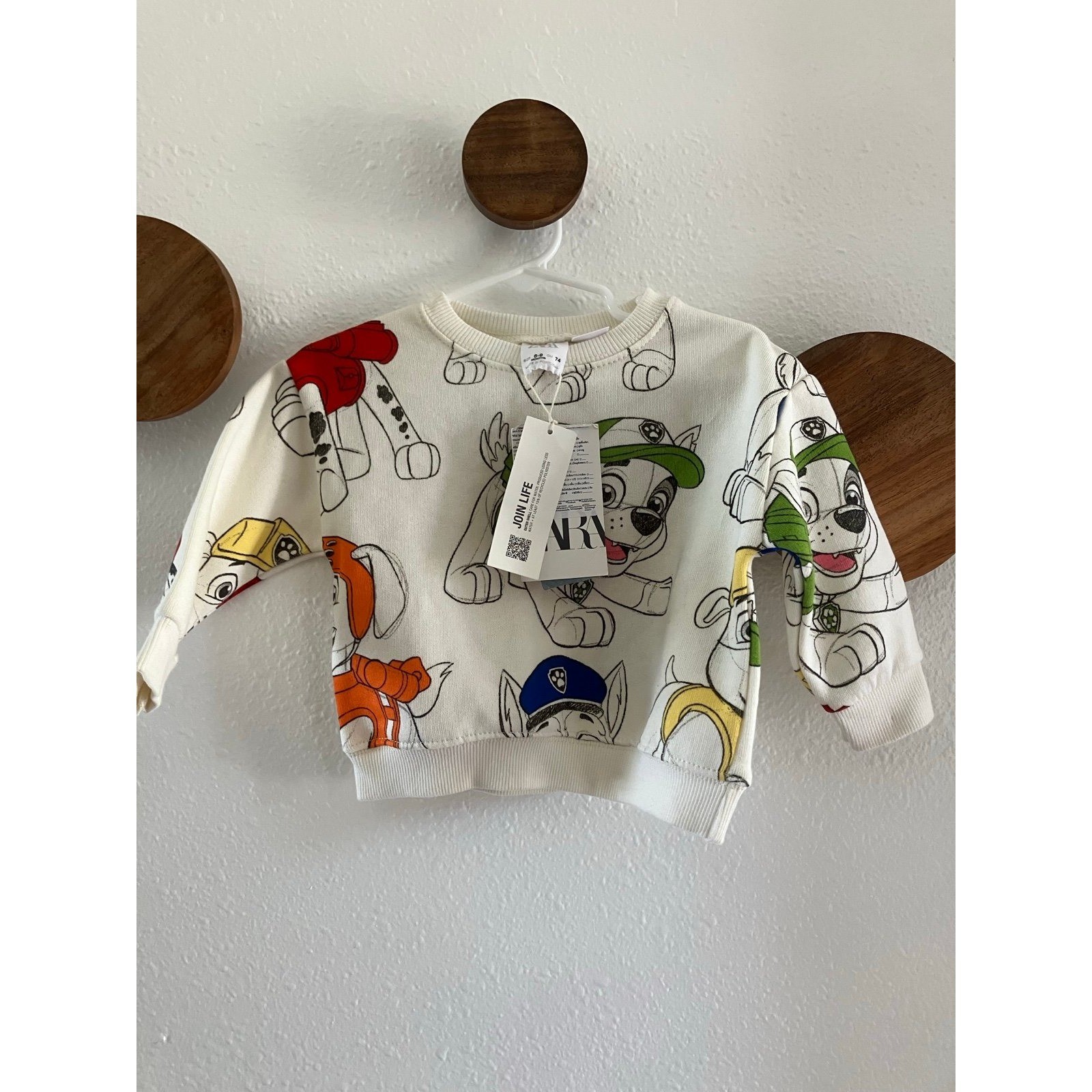 NWT Zara Paw Patrol Cream Color Crewneck Sweatshirt Boys Size 6-9 Months