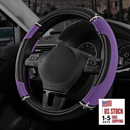  Leather Steering Wheel Cover - Made with PVC Leather - Anti-Slip, Purple