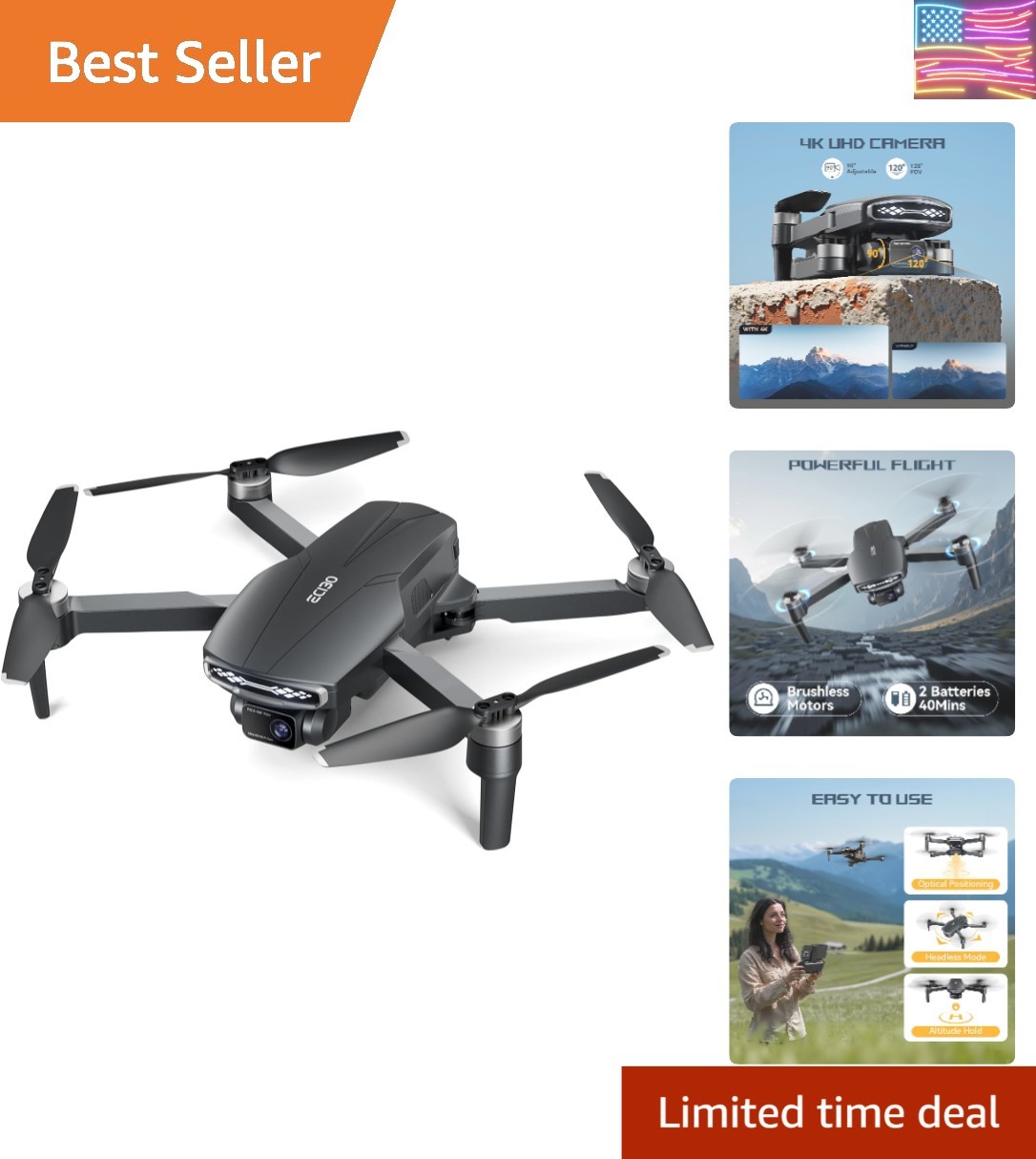 Brushless Motor Drone with Camera for Adults 4K UHD Long Range FPV Video,5G T...