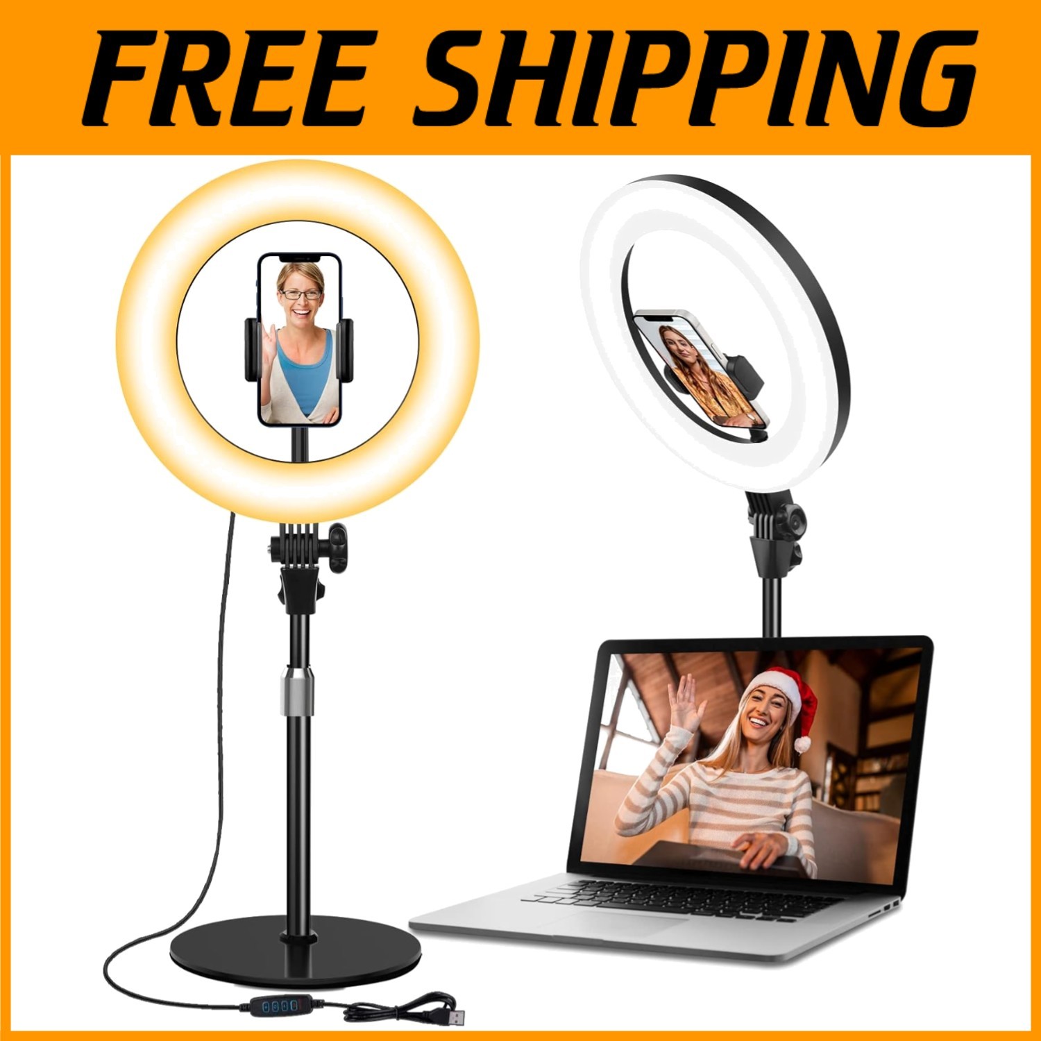 Height Adjustable Ring Light with 3 Color Temperatures