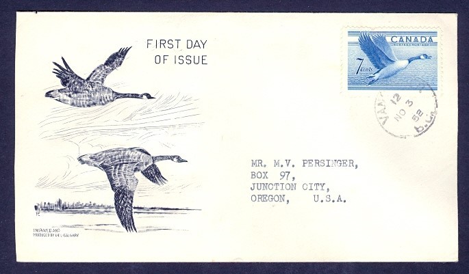 CANADA #320 ENGRAVED UEL CALGARY CACHET FDC TO USA