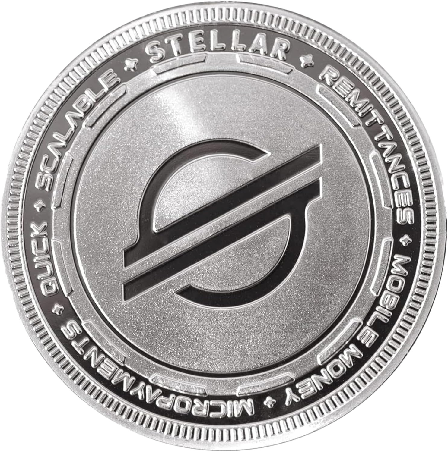 XLM Stellar Crypto Silver-Plated Collector Coin with Engraved Blockchain Design 
