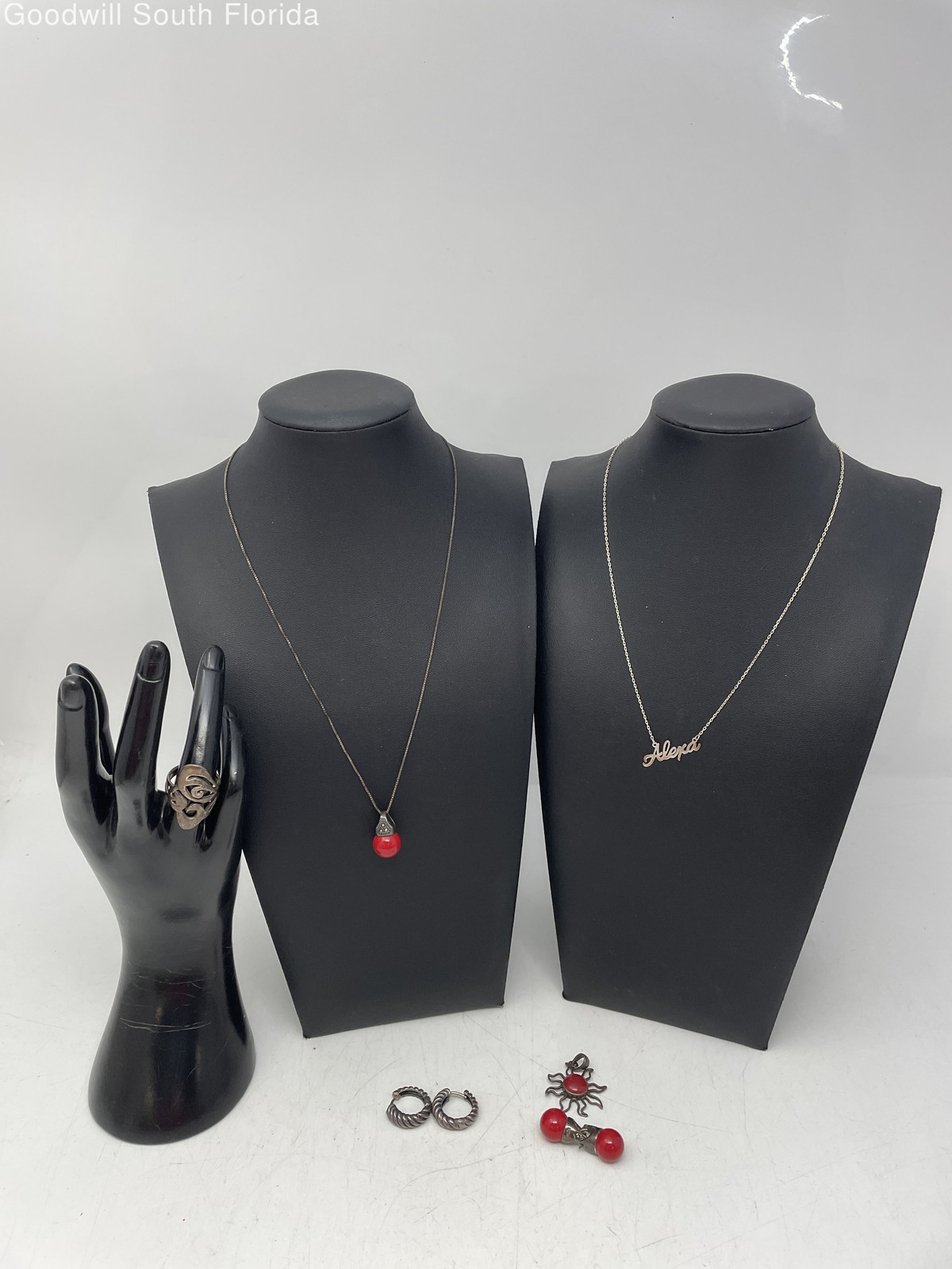 Silver Stamped/Unstamped Chains-Pendants-Earrings-Ring (6 Pcs) Weight 30.7g