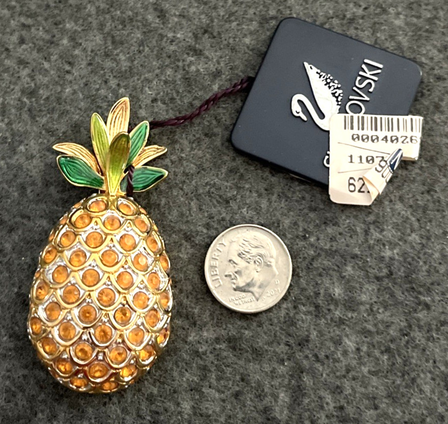 Mint SWAROVSKI Pave Yellow Crystal Swan Signed Large Pineapple Pin Brooch NWT