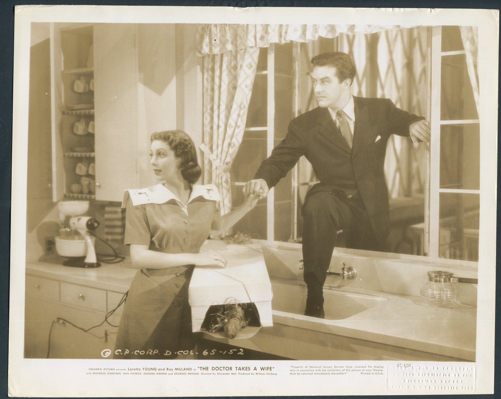 LORETTA YOUNG RAY MILLAND in The Doctor Takes A Wife '47 WINDOW KITCHEN SINK