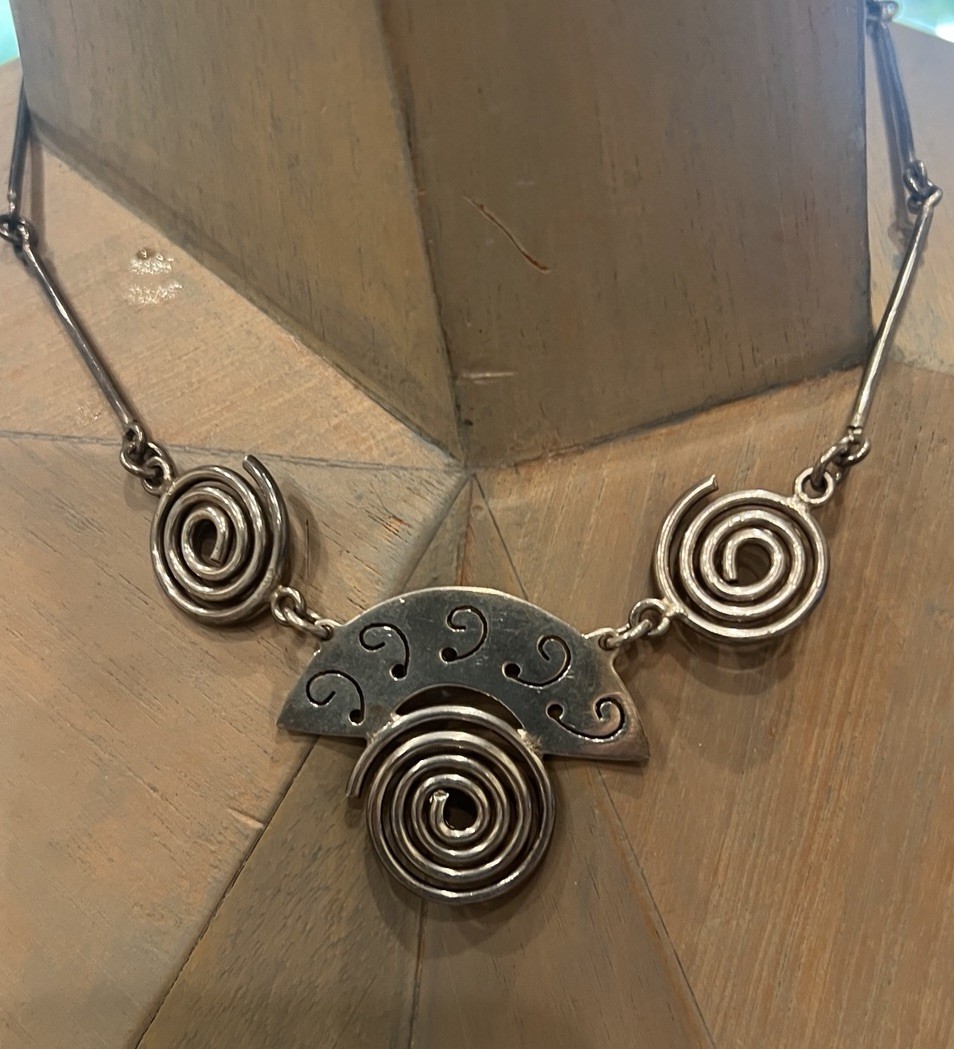 Beautiful Vintage Taxco Mexico Sterling Silver Modernist Necklace 18” 26g