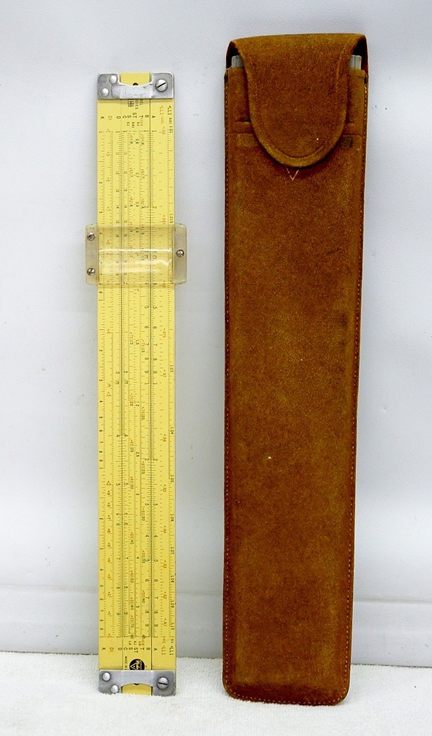 Vintage Pickett Model N-500-ES All Metal Slide Rule Brown Leather Hard Case