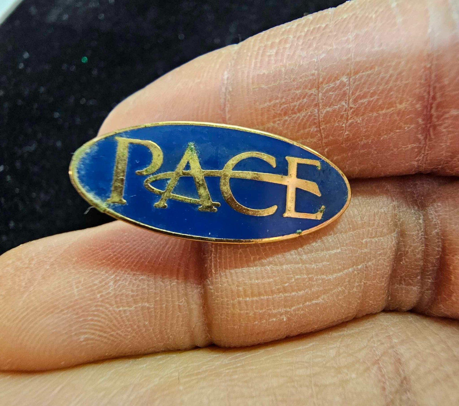 Goldtone Blue Enamel Pace Lapel Pin Small- B41