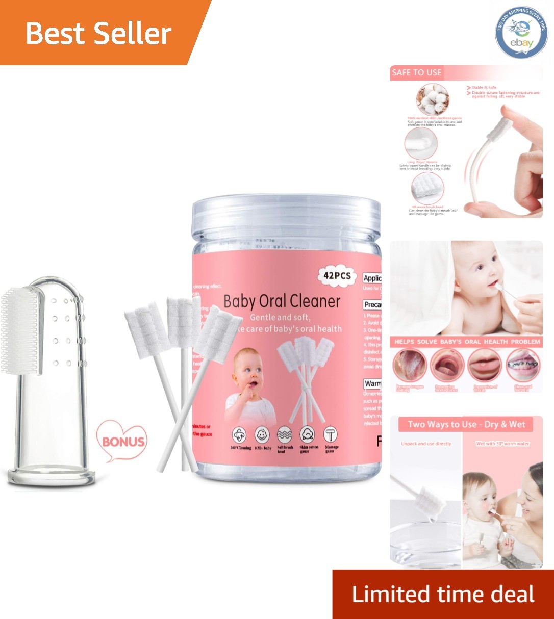 Ultra-Soft Baby Oral Cleaner Pack of 42 + Free Finger Toothbrush for Newborns