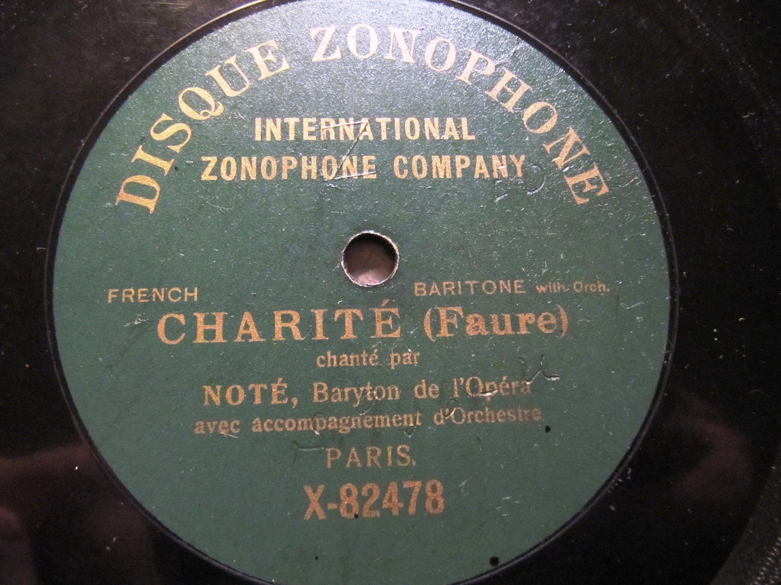 1905 Disque ZONOPHONE Jean Note baritone FAURE Charite/ Alleluia d'amour X-82478