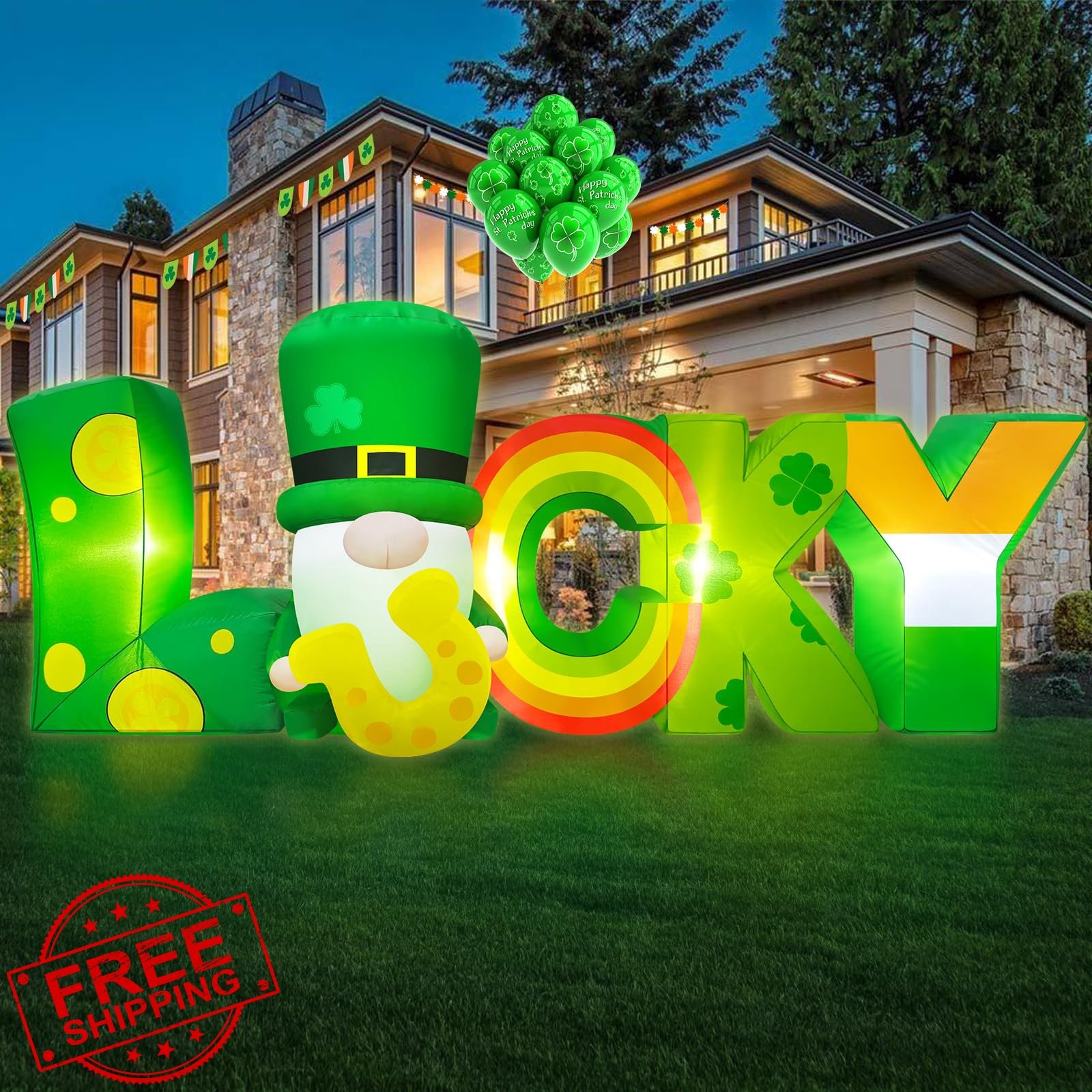 Danxilu 6FT St Patricks Day Inflatable Gnome LED Outdoor Yard