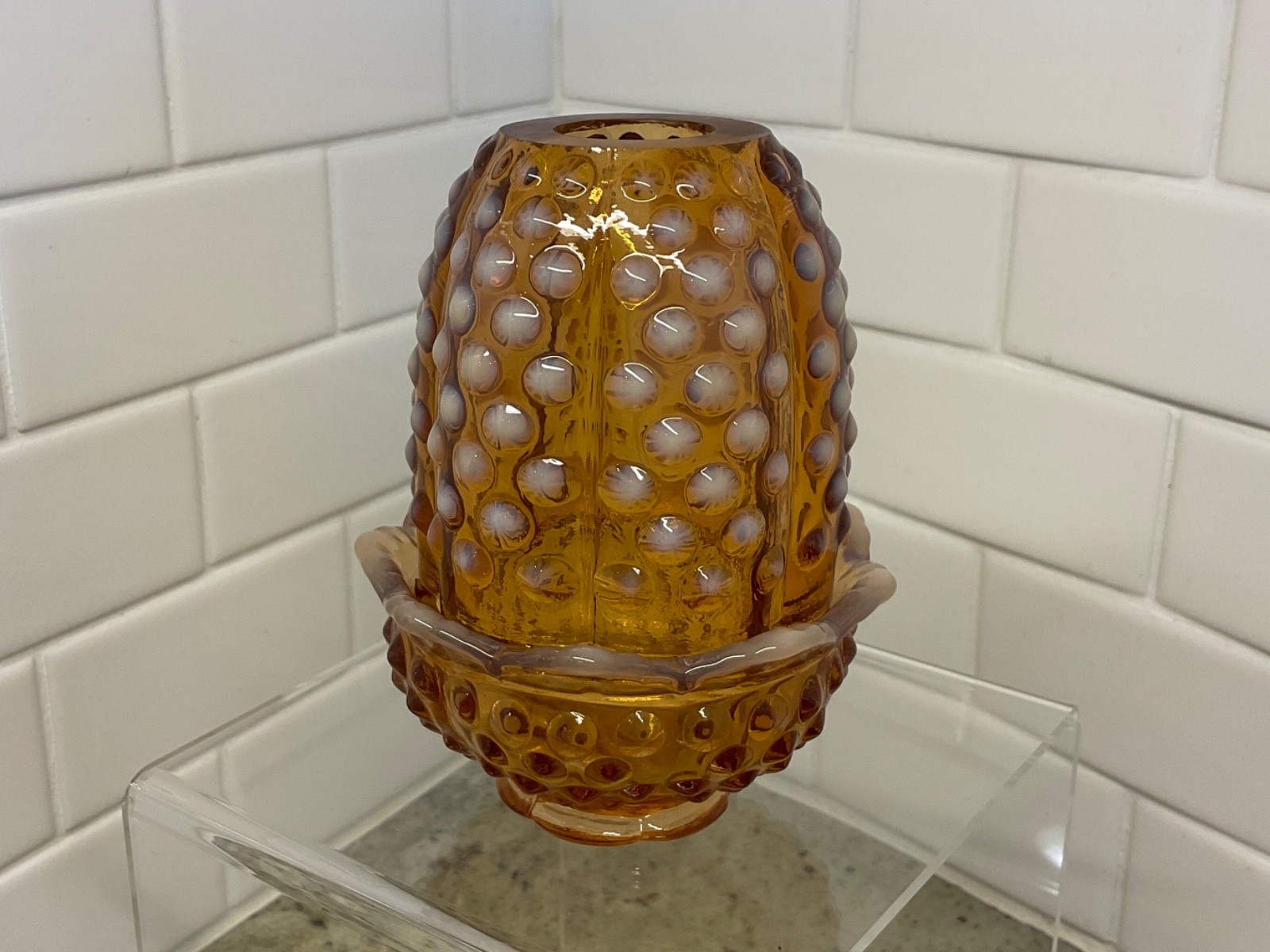 FENTON Cameo Opalescent Hobnail Fairy Lamp 3608-CO Excellent Condition