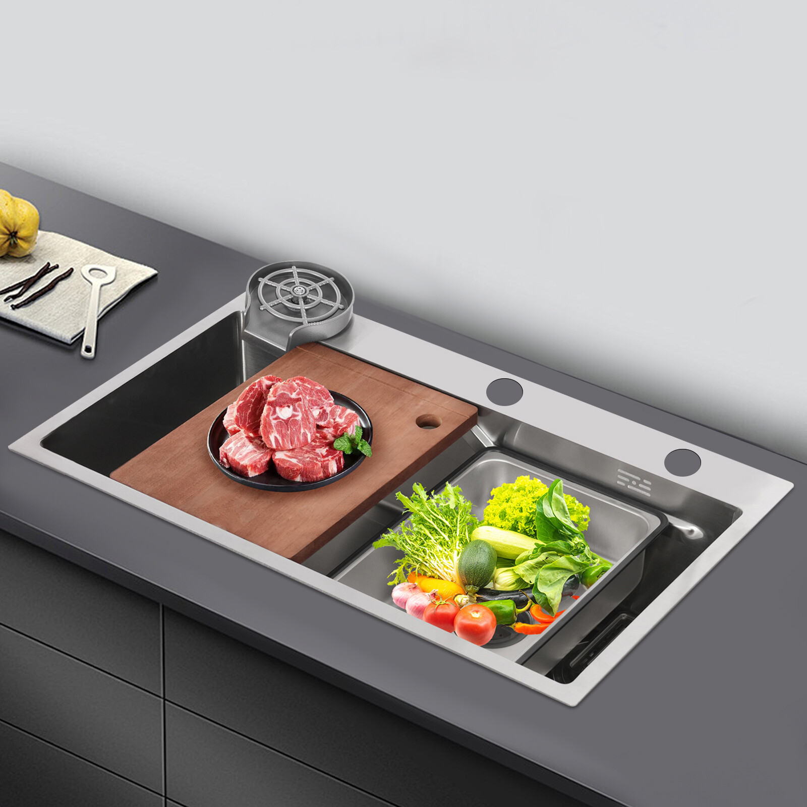 29.53-inch Undermount Workstation Kitchen Sink Single Bowl with Pull-out