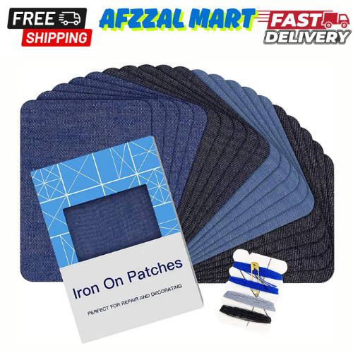 20PCS Denim Patches for Jeans Kit 3 by 4-1/4 4 Shades of Blue Iron On Jean