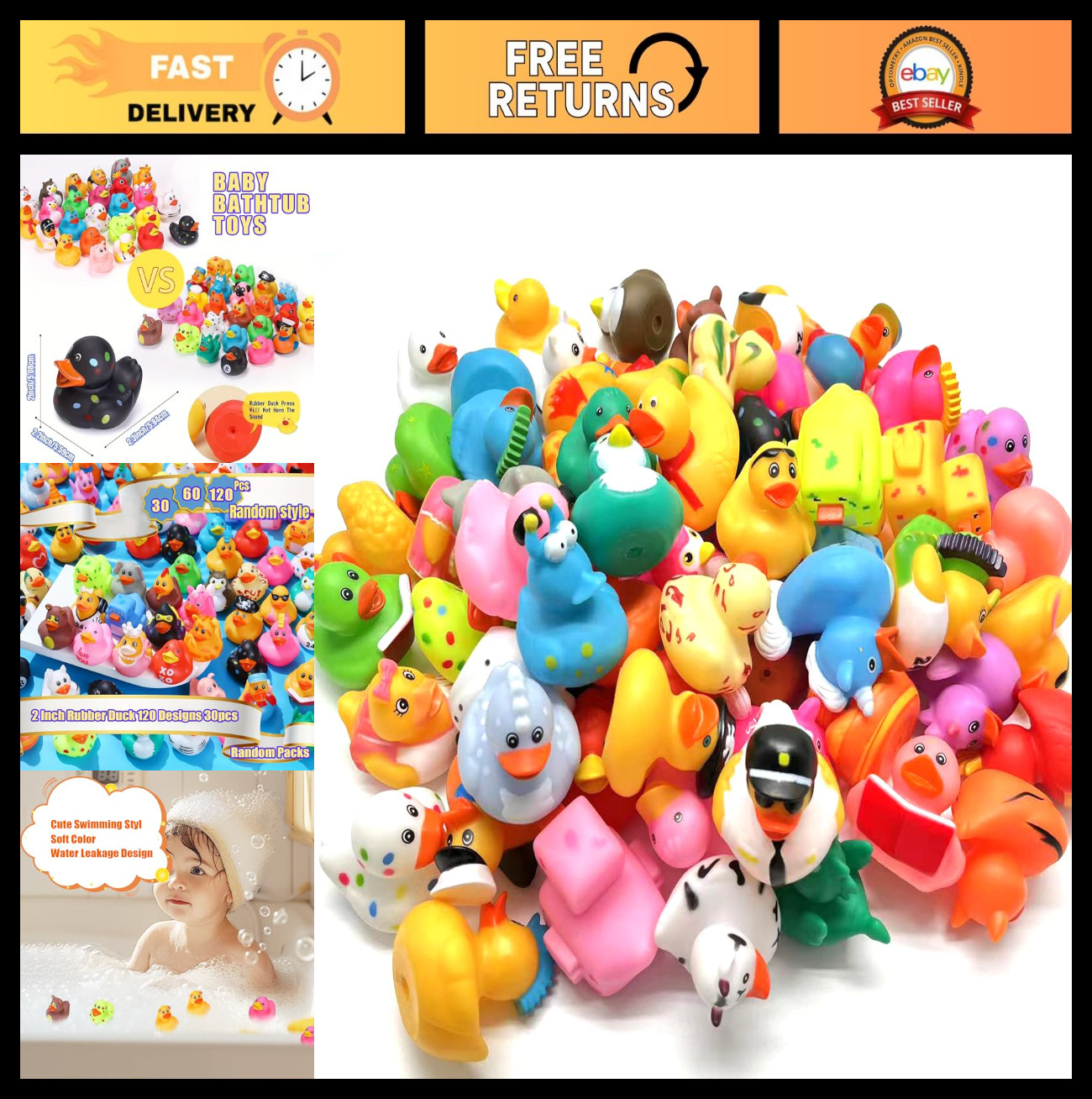 30 Pcs Mini Rubber Ducks - Assorted Bath Toys for Toddlers, Kids Party Favors