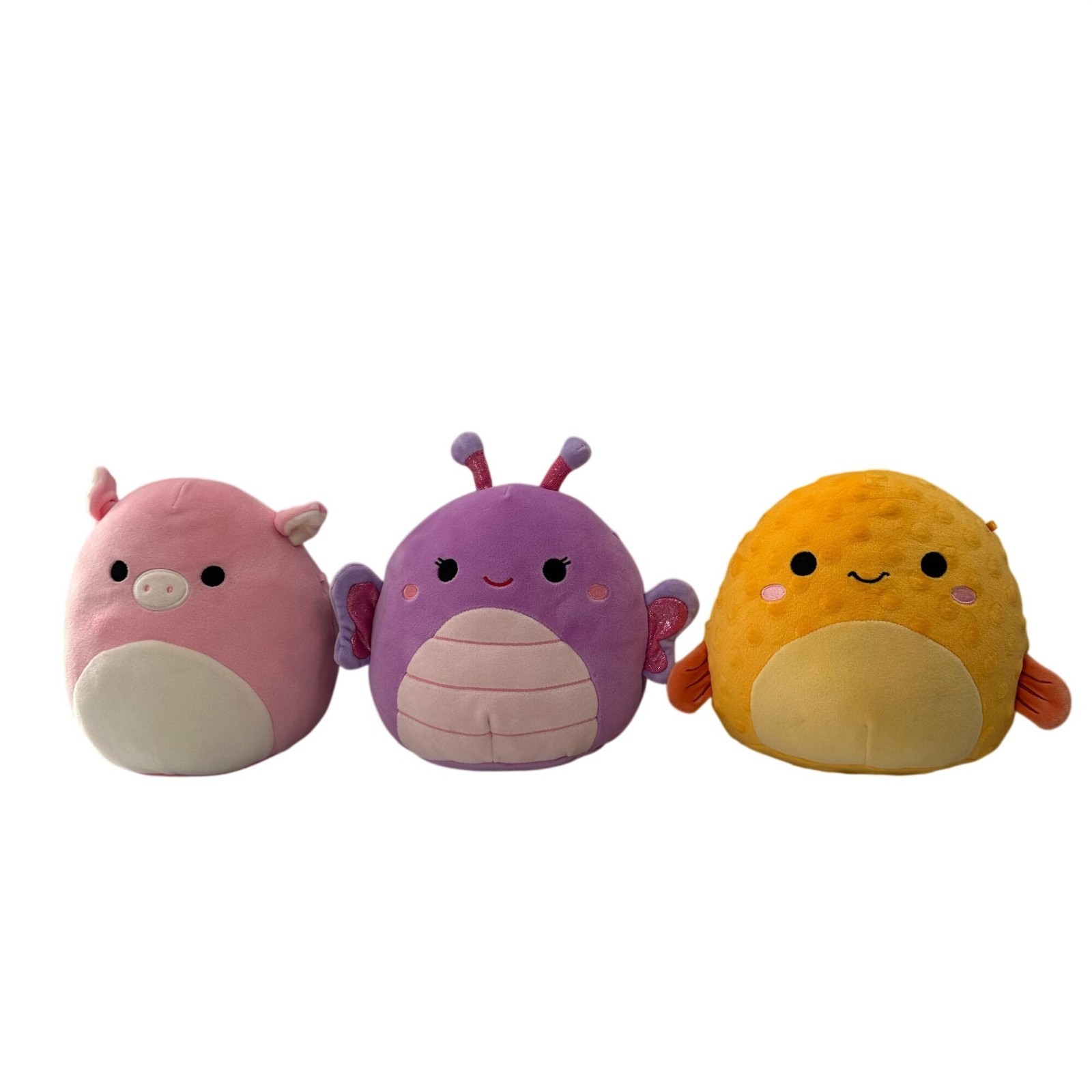 Lot of 3 Squishmallows Plush 8” Kellytoy Jazwares Pink Pig Butterfly Fish 8"