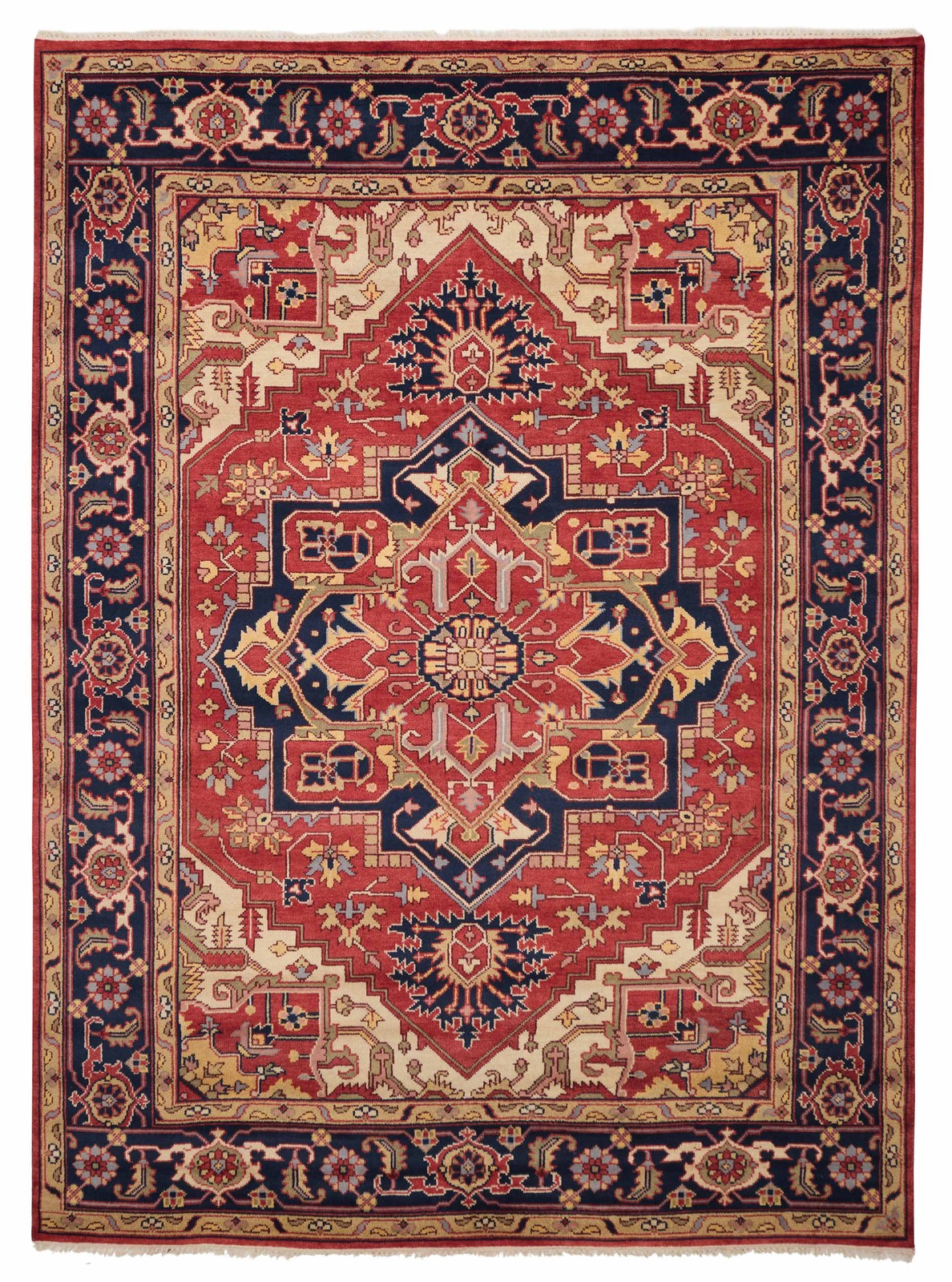 Vintage Geometric Area Rug 8'9" x 11'9" Traditional Hand-Knotted Wool Carpet