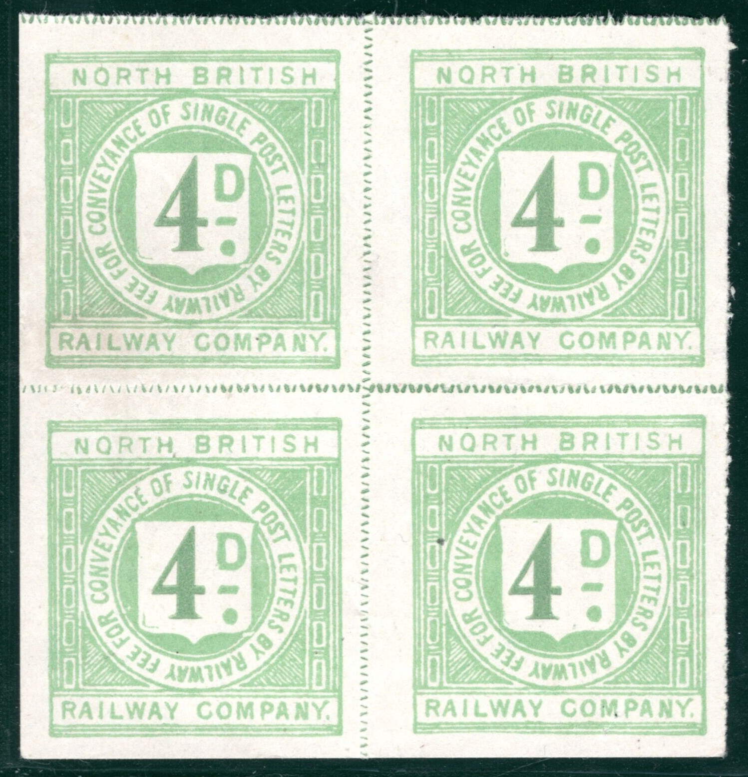 GB Scotland NBR Railway Letter Stamp 4d BLOCK{4} NORTH BRITISH Mint MM RSB149