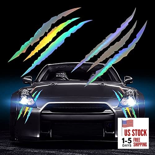  2PCS Claw Mark Car Decak, Car Headlight Decal/15.8 Inch, Holographic Silver