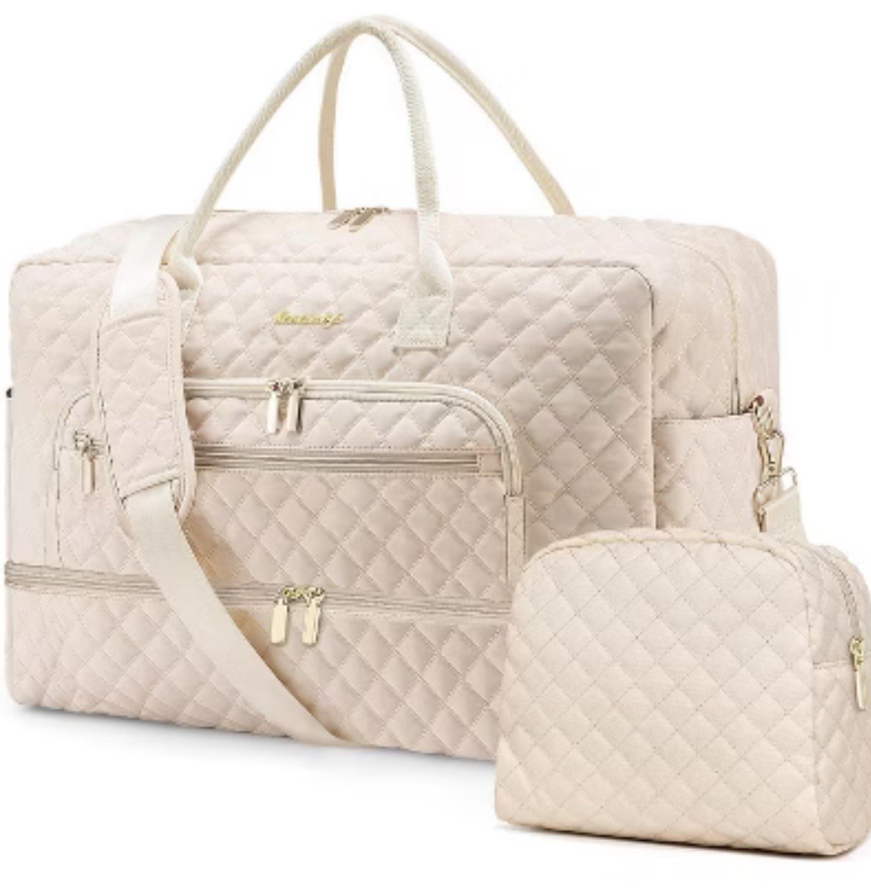 Mommy Bag Quilted Beige Large Baby Diaper Bag Adjustable Strap Compartments