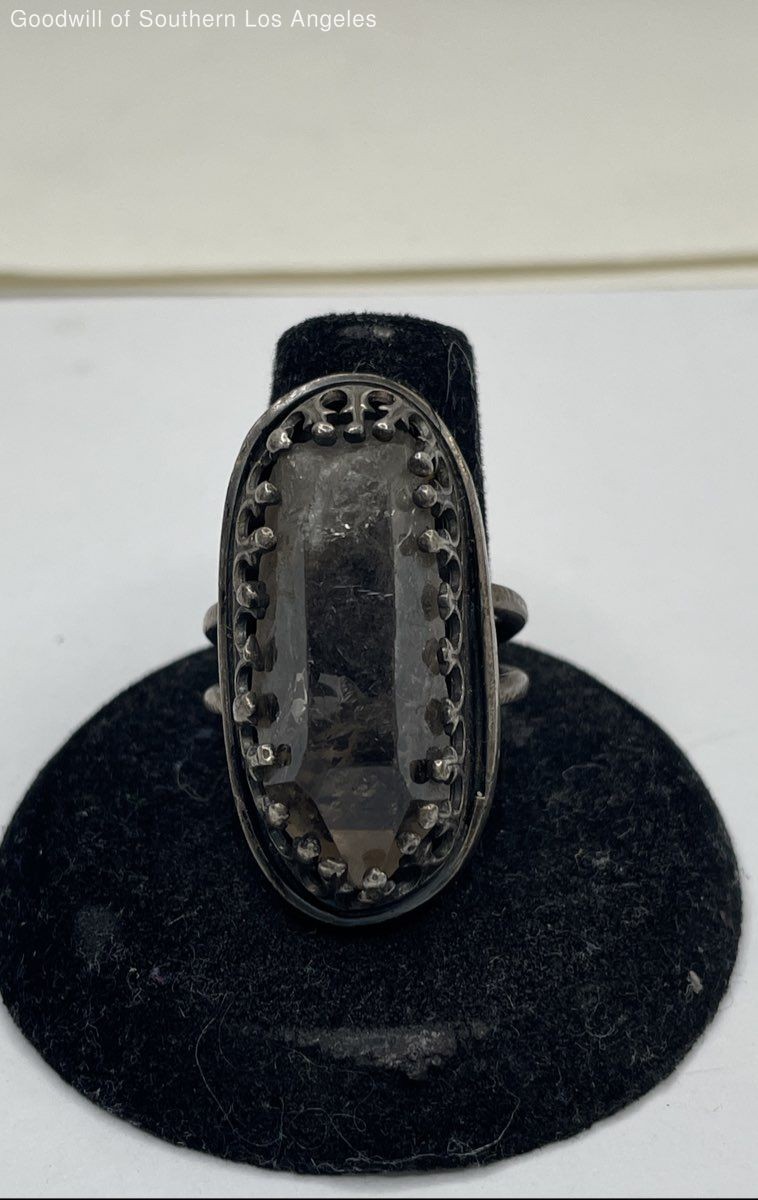 Vintage Sterling Silver Quartz Crystal Statement Ring - 15.33g