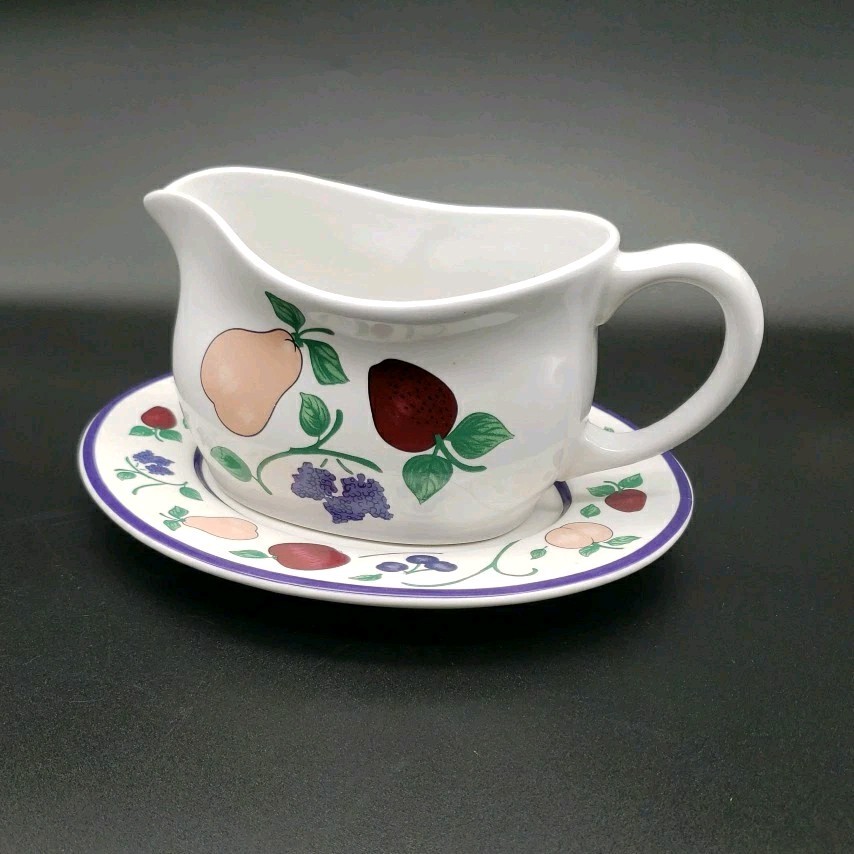 Princess House Orchard Medley Gravy Boat Dish & Underplate Drip Plate