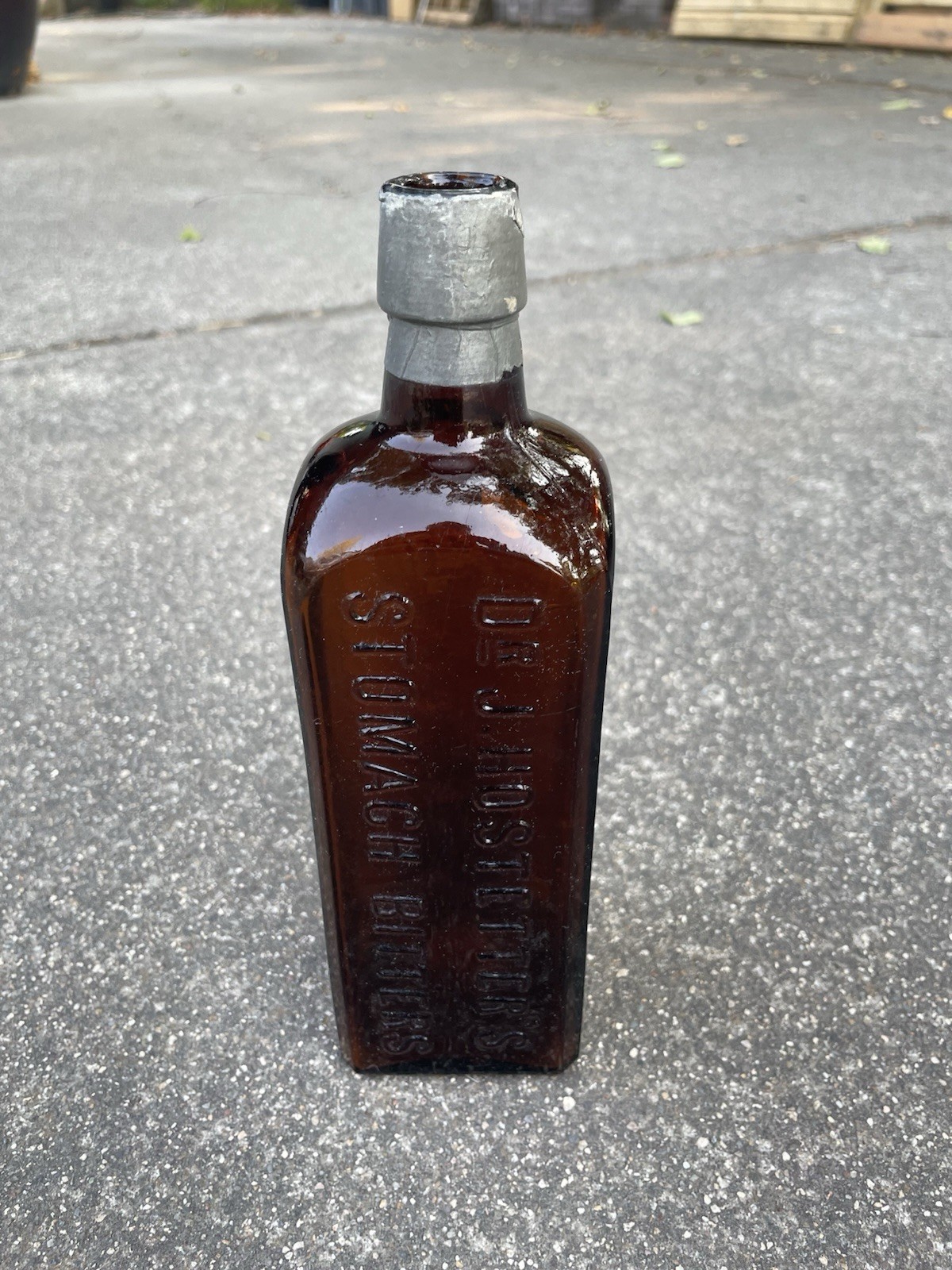 VTG Glass Bottle Dr. J Hostetter's Stomach Bitters Amber Color w/ Original Seal