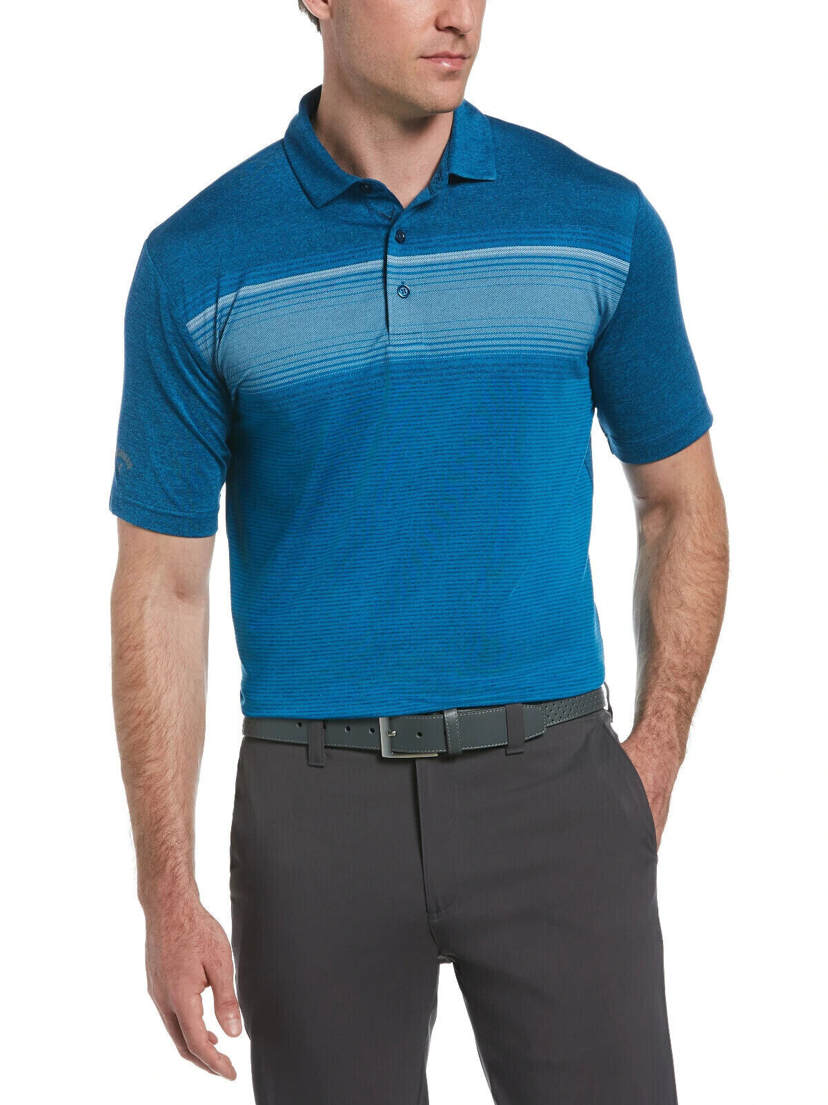 Callaway Mens Yarn Dyed Birdseye Color Block Polo Shirt in Blueberry Pancake L
