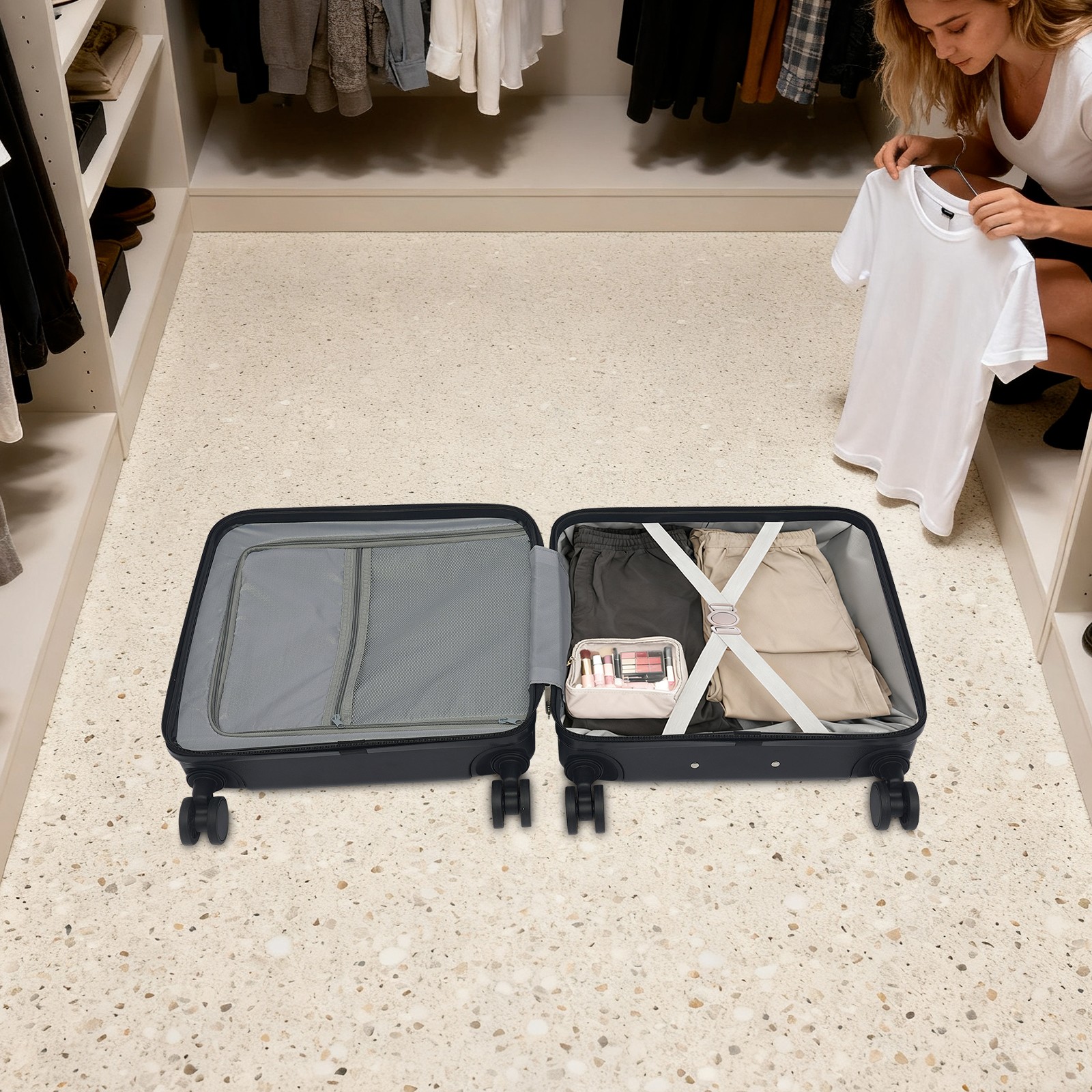 18" Boarding Suitcase Suitcase with Front Compartment Travel Luggage Suitcase