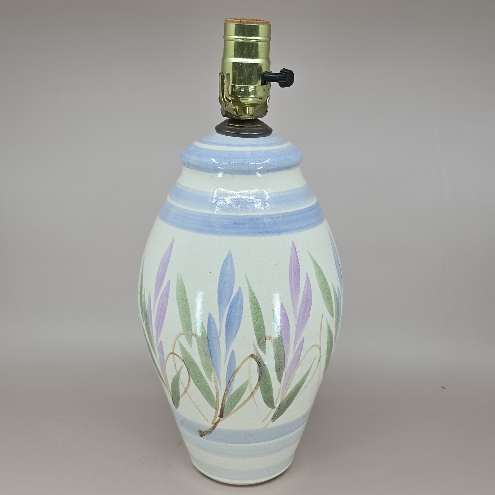 Vtg 1980s Stoneware Art Pottery Table Lamp Handmade & Painted