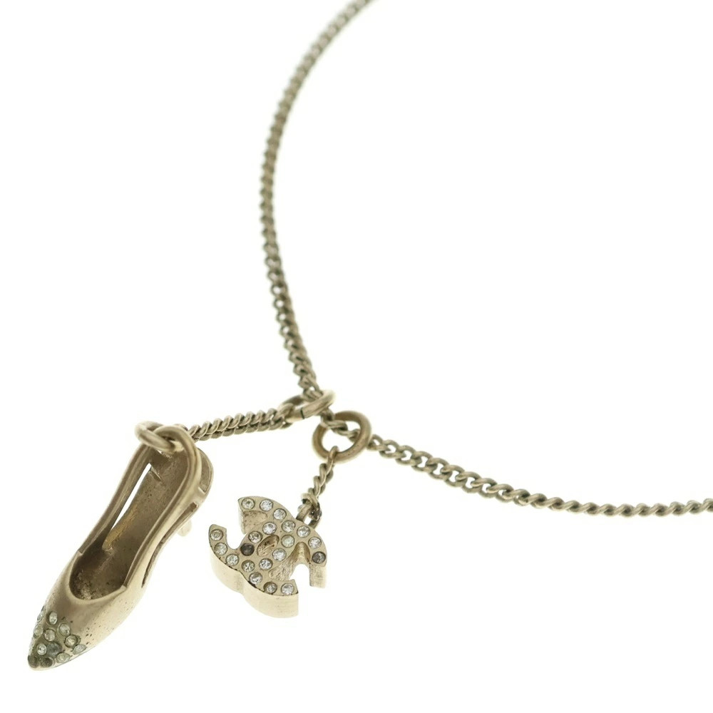 CHANEL Size 05A High Heel Coco Mark Necklace Pendant Chain Gold GP Rhinestone