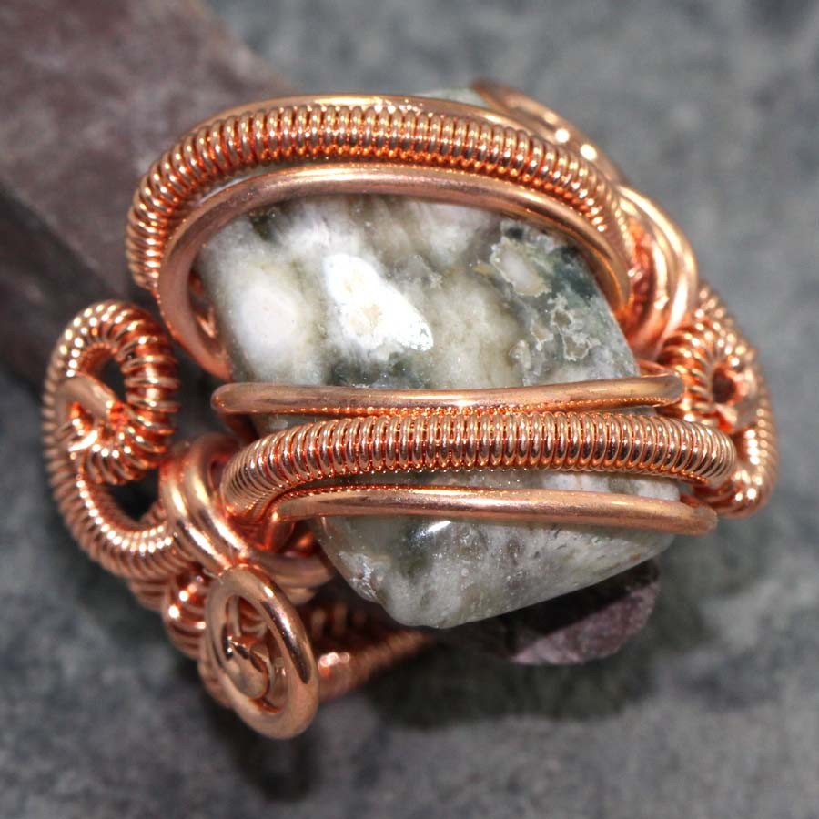 Copper Wire-Wrapped Ocean Jasper Jewellery Ring Handmade Gemstone Size Us 7 MJ