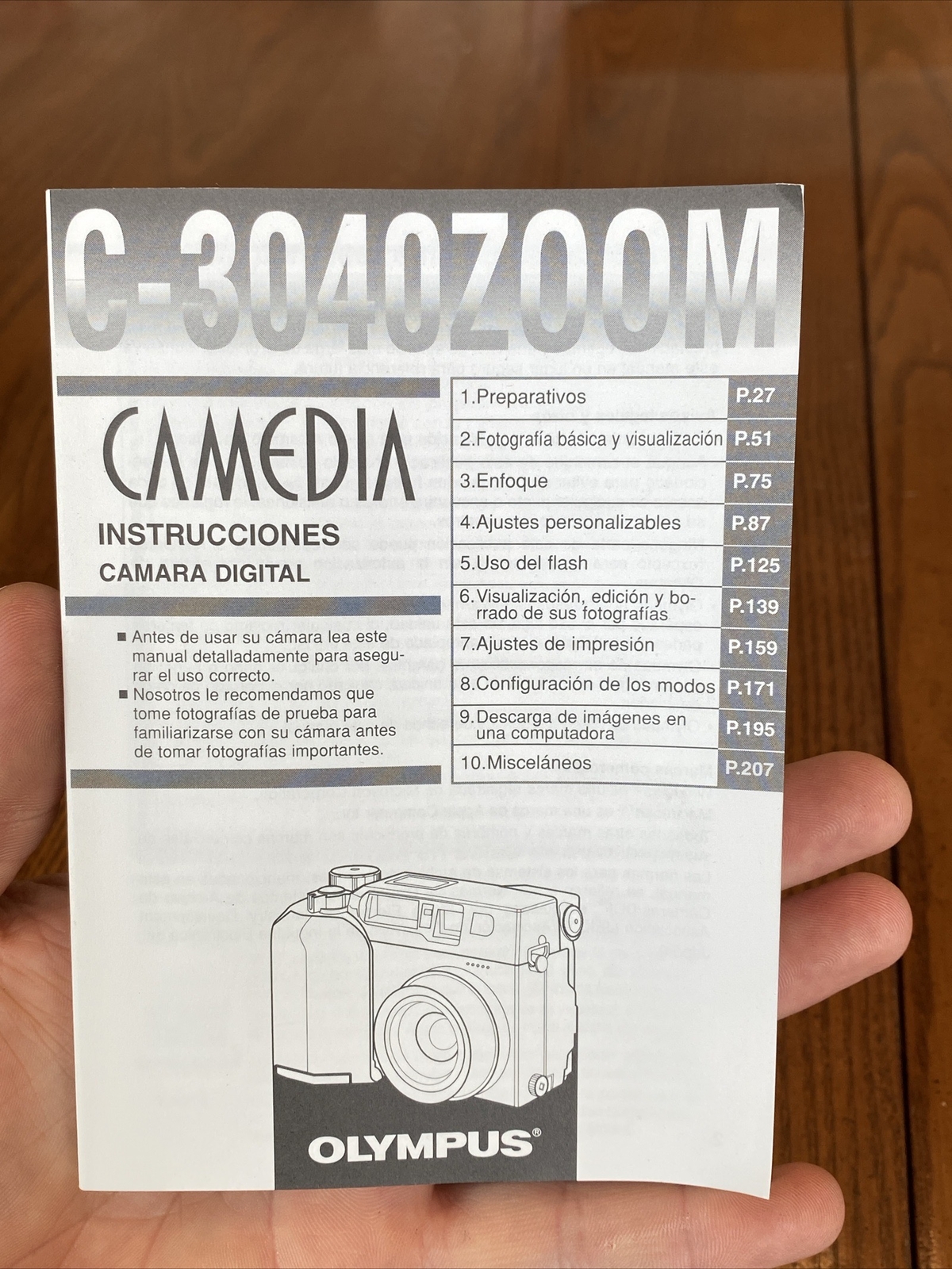 SPANISH Olympus Manual CAMEDIA C-3040 Zoom Digital Camera Made in JAPAN 226 Pgs