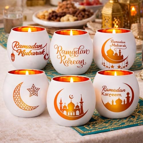 6 Pcs Ramadan Table Decor Ramadan Mubarak Candle Holders Glass Mosque Eid