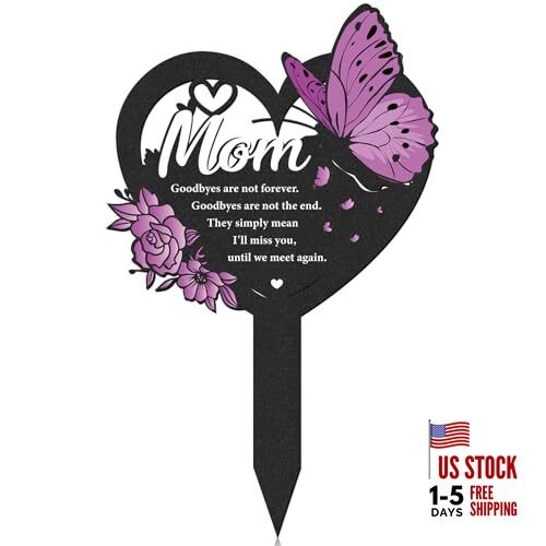  Butterfly Memorial Grave Stakes - 1 Pcs Metal Heart Cemetery Markers Mother