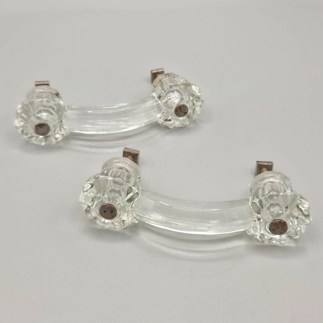 Vintage Clear Glass Cabinet Pulls With Metal Hardware Set Of 2