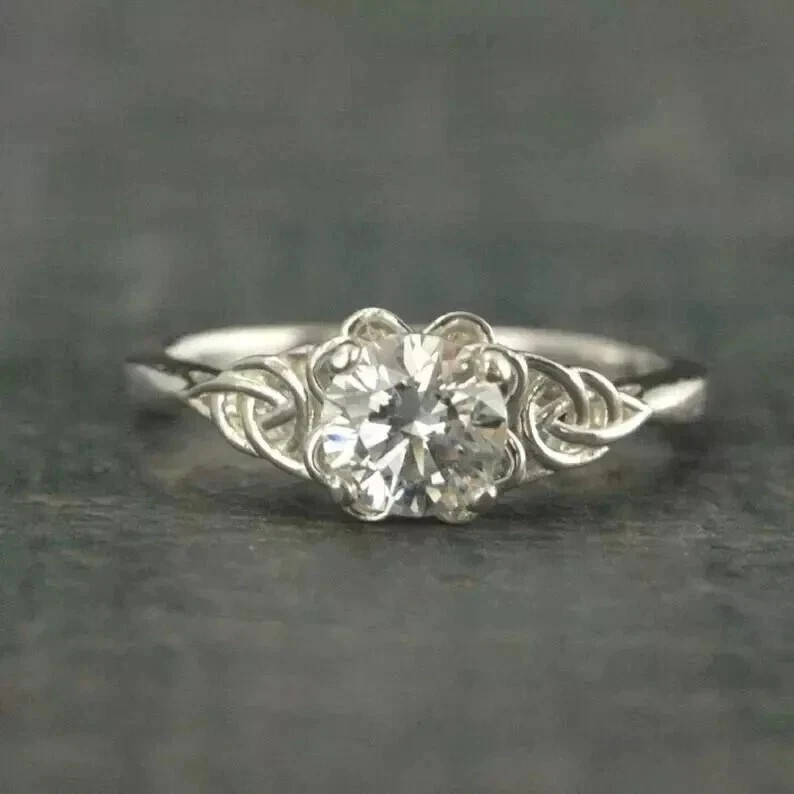 1Ct Round Cut Lab-Created Diamond Women's Engagement Ring 14K White Gold Plated