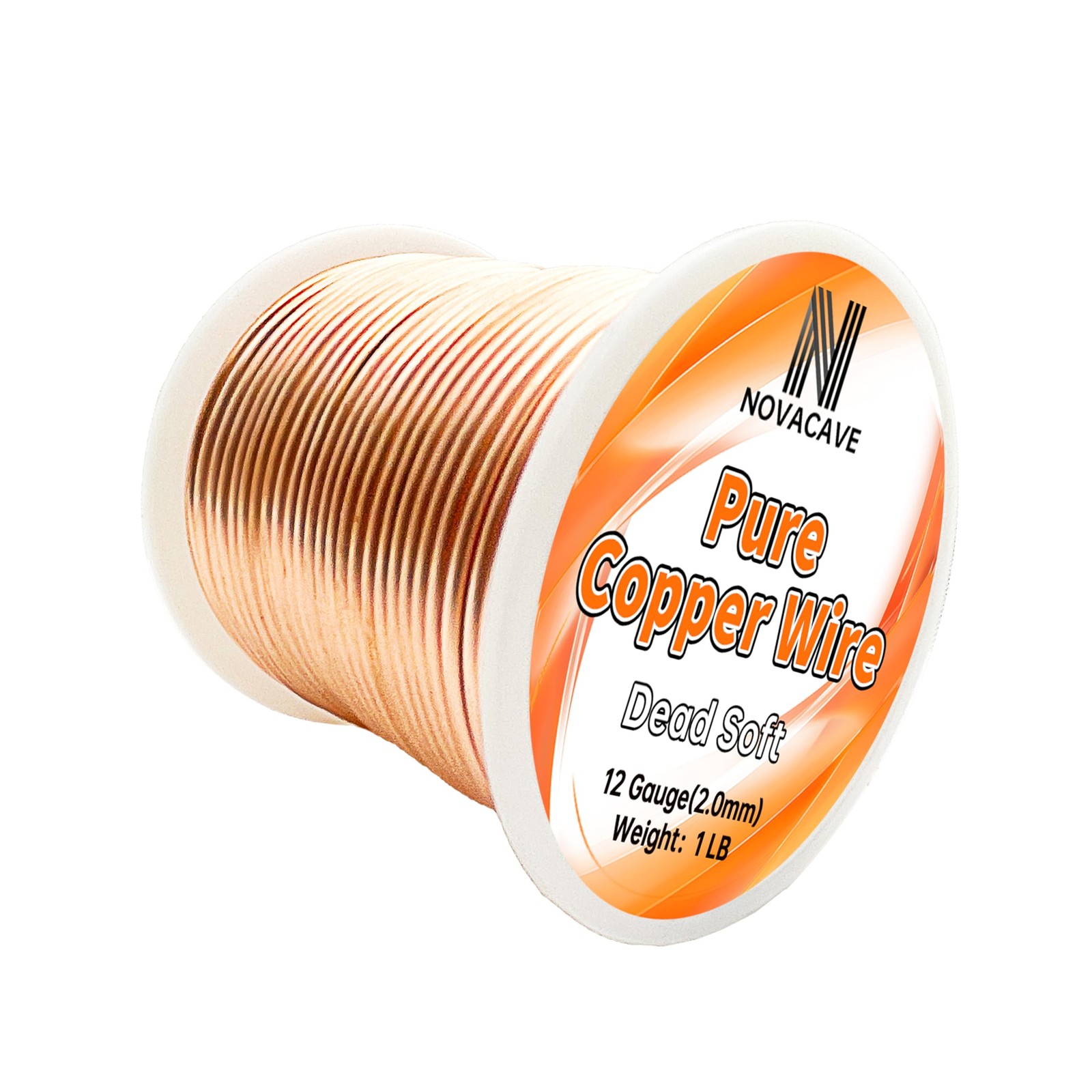 Novacave 12GA Copper Wire Jewelry Making Dead Soft 1 LB Spool 2.0MM 55Ft Jewelry