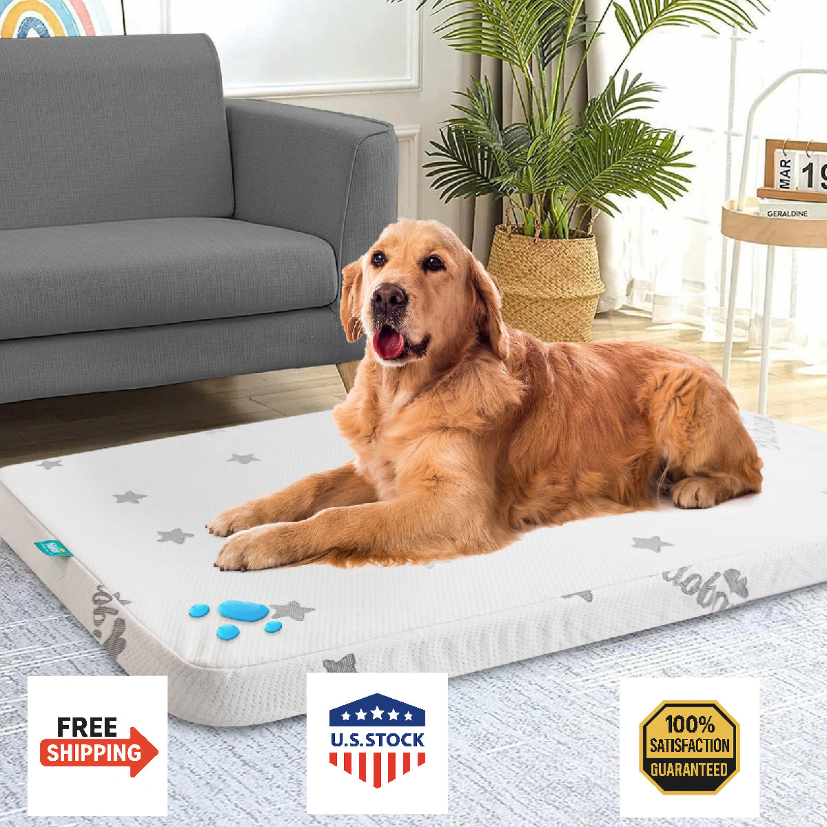 Biloban Waterproof Memory Foam Dog Bed Mat Pad for Large Dogs - Washable