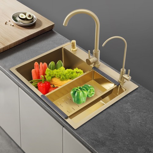 Drop in Gold Kitchen Sink Stainless Steel Sink Gold Single Bowl Kitchen Sink NEW