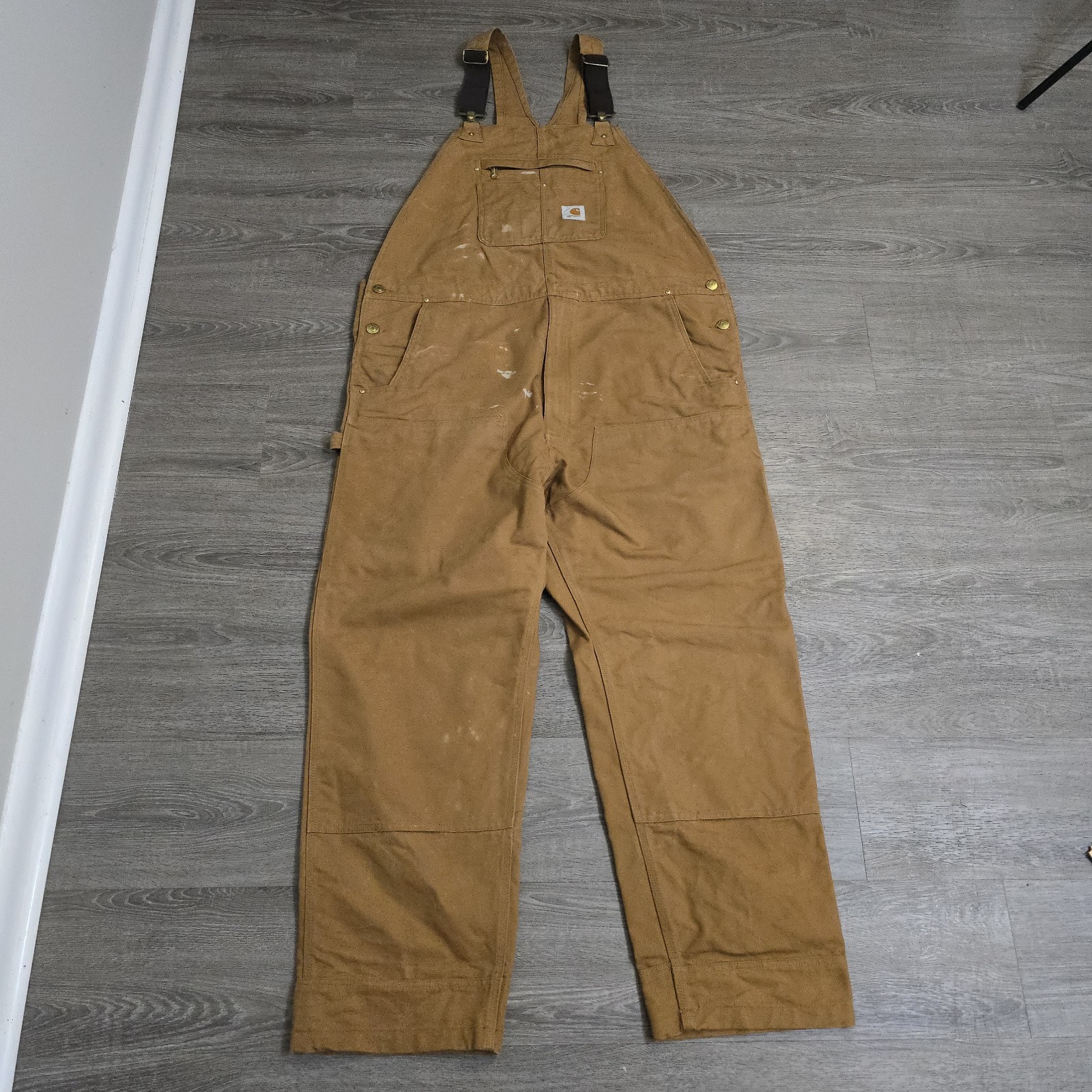 Carhartt R01 BRN Men’s Double Knee Duck Canvas Carpenter Overalls Bibs 44x32