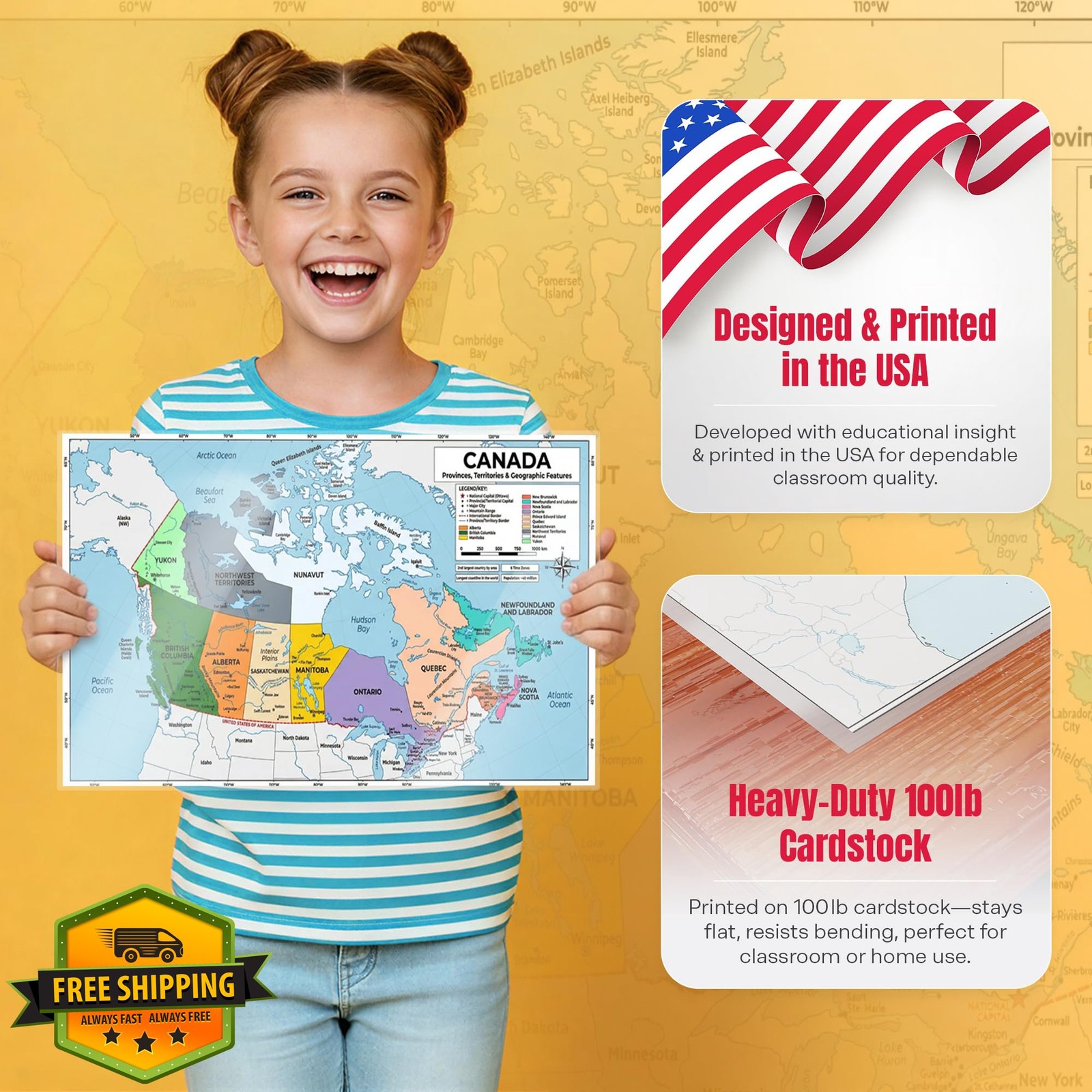JELLY BEAN GENIUS 11x17 Canada Map Dry Erase Study Chart Double-Sided