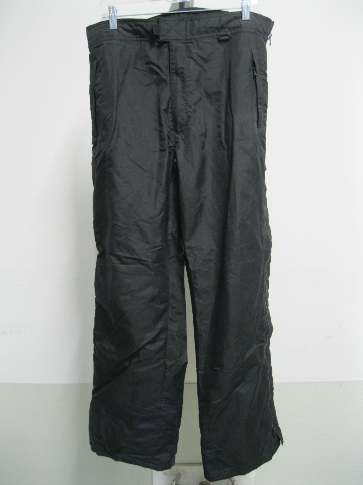 Sportina Mens Ski / Snow Pants Large Black Nylon Full Side Zip Mesh Lined
